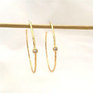 New~ Anthropologie 18K gold Crystal Solitaire Hoop earrings